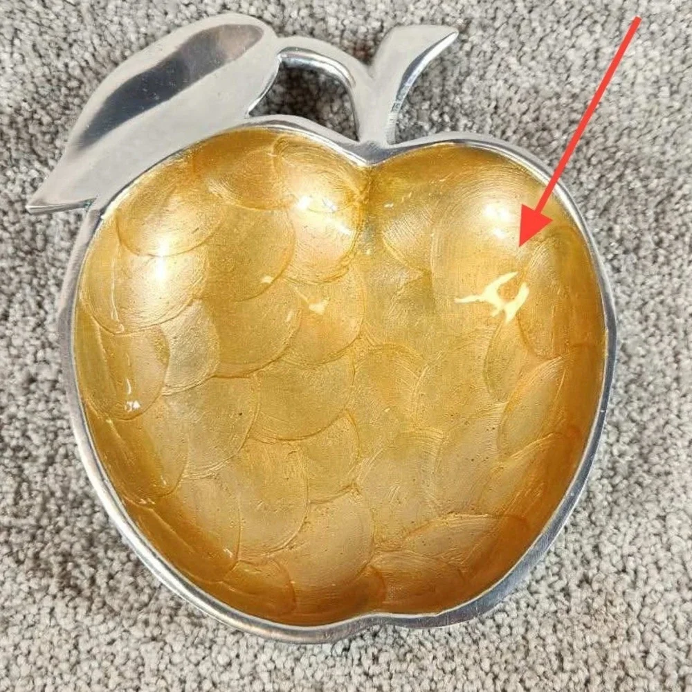 Gold Apple‎ Shaped Bowl Silver Bottom Scalloped Metal Trinket Dish